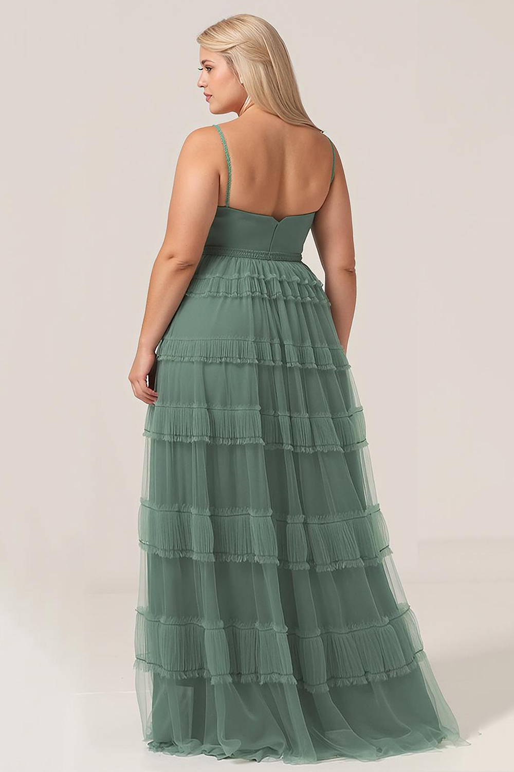Tulle Spaghetti Strap A-line Floor Length Bridesmaid Dress
