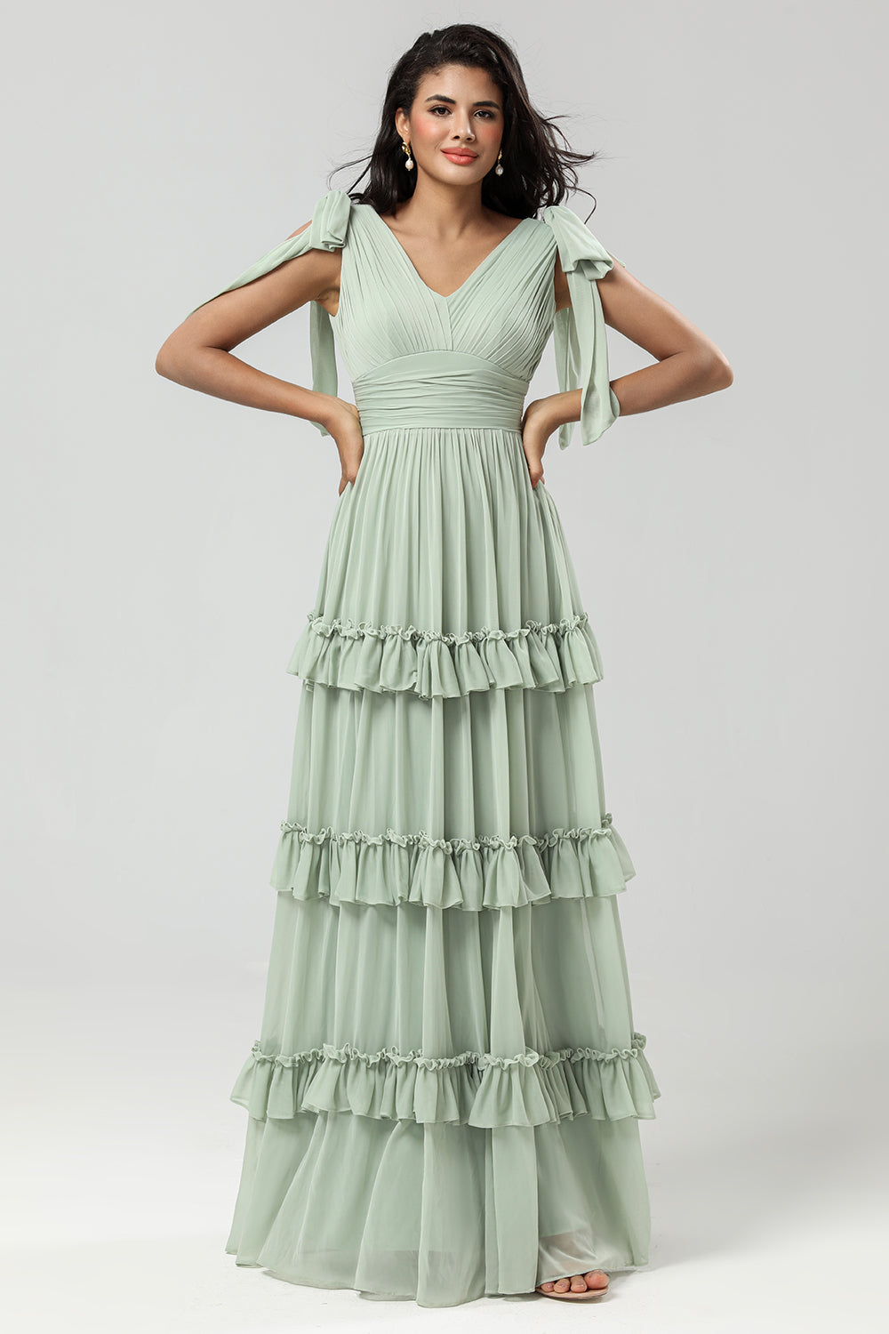 Leely Women Green Bridesmaid Dress with Pleated A Line Chiffon Sleeveless Wedding Party Dress