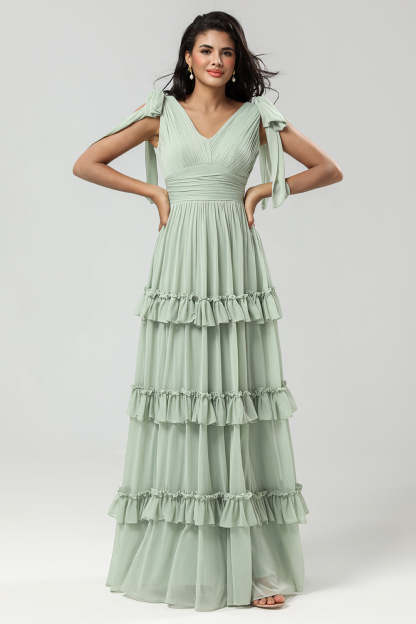 Leely Women Green Bridesmaid Dress with Pleated A Line Chiffon Sleeveless Wedding Party Dress