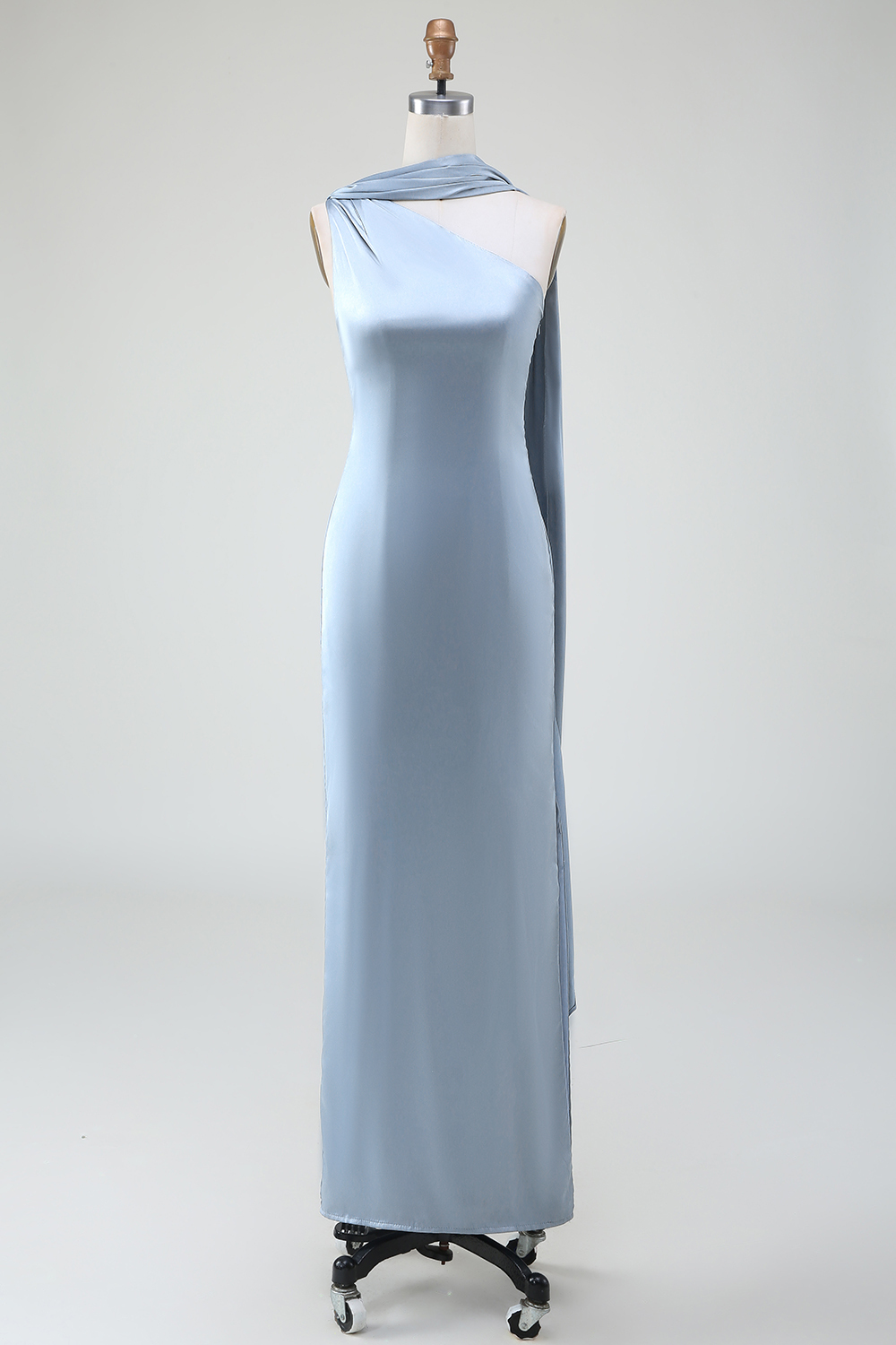 Sheath Satin Dusty Blue Bridesmaid Dress