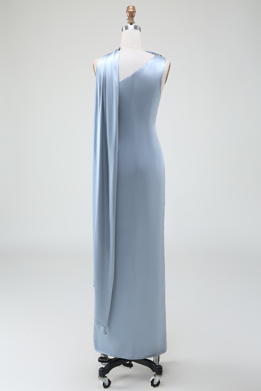 Sheath Satin Dusty Blue Bridesmaid Dress