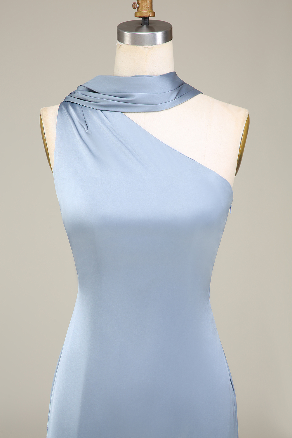 Sheath Satin Dusty Blue Bridesmaid Dress