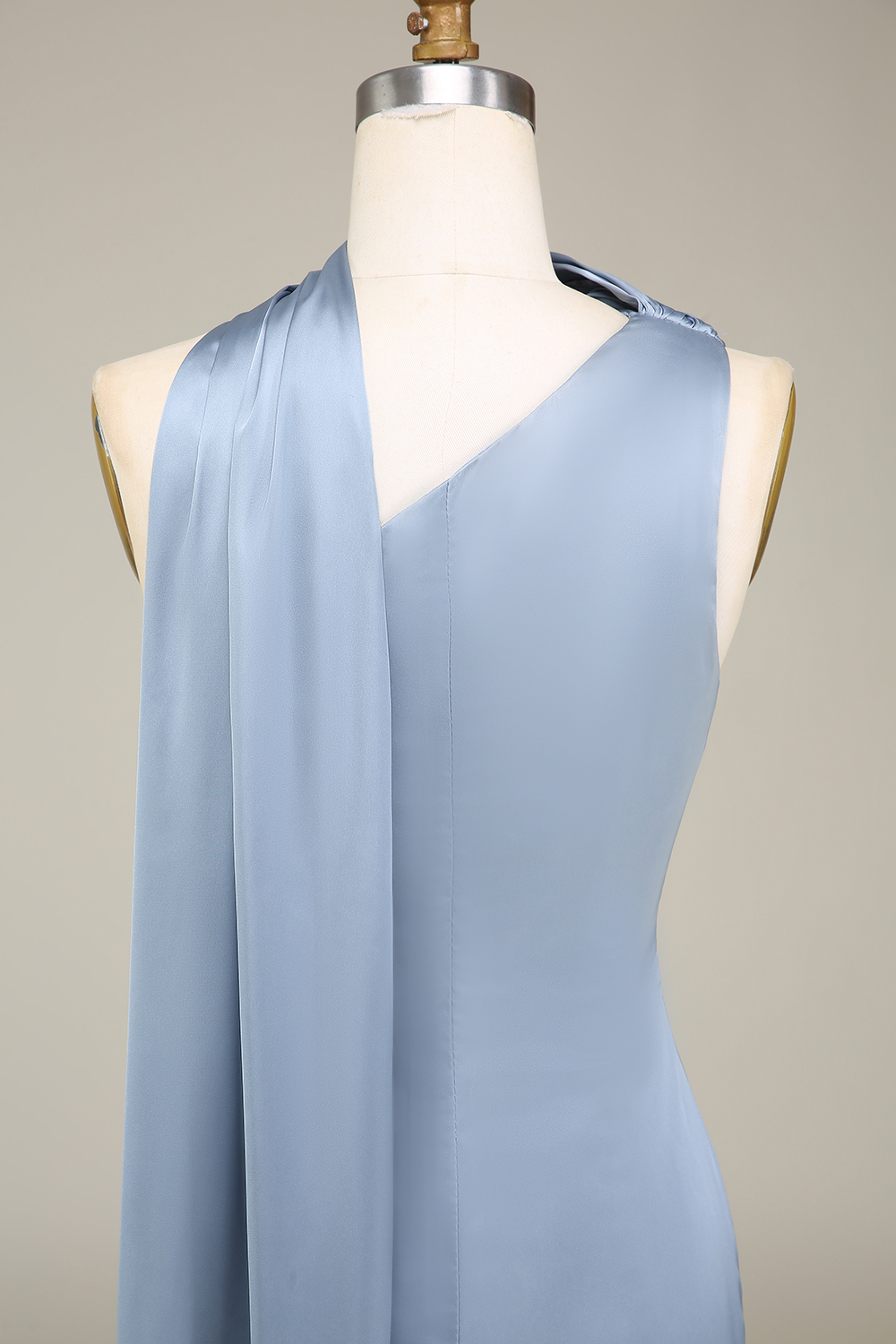 Sheath Satin Dusty Blue Bridesmaid Dress