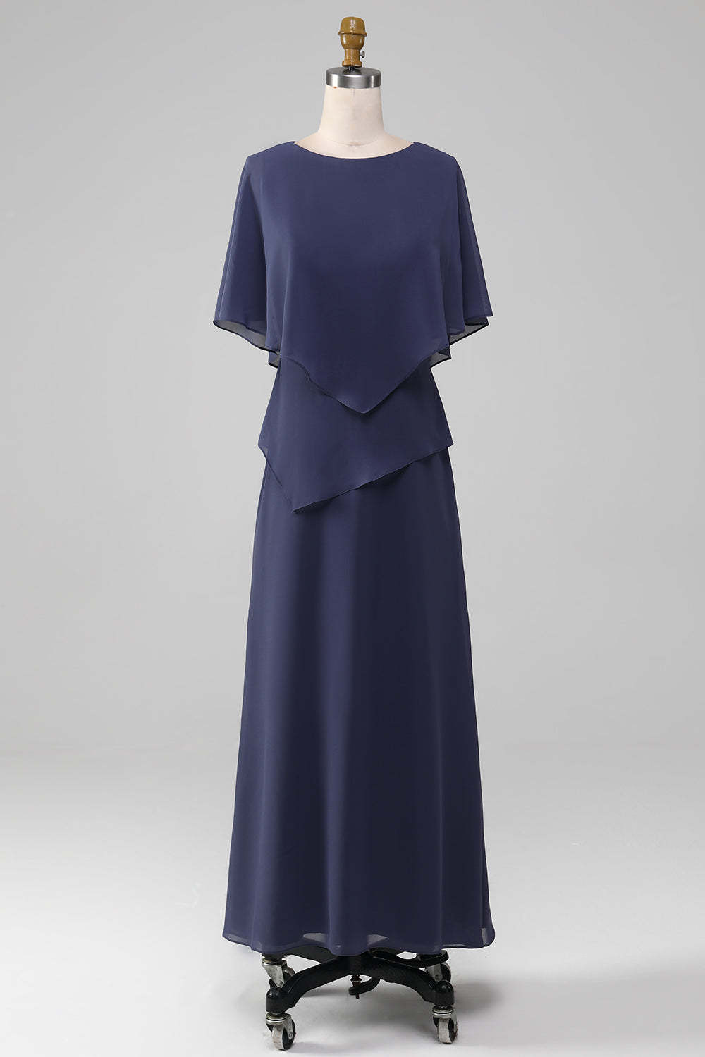 Leely Women Sheath/Column Scoop Tea-Length Navy Blue Chiffon Mother of the Bride Dress with Wrap