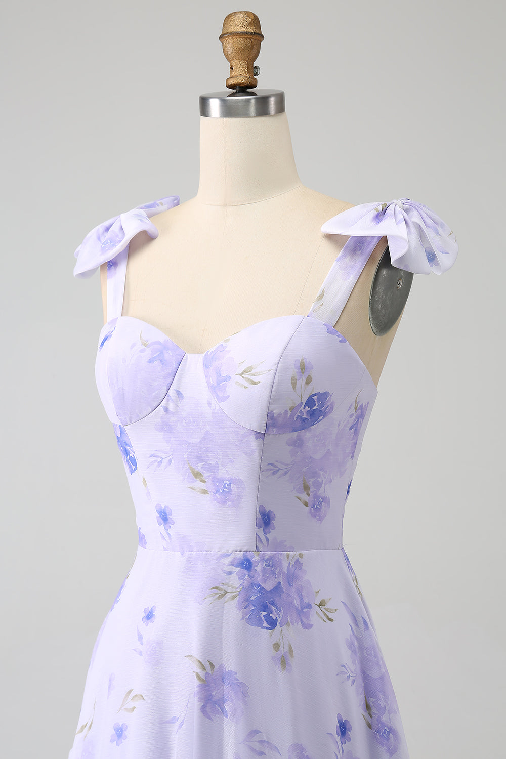Lilac Corset Floral A-Line Long Prom Dress