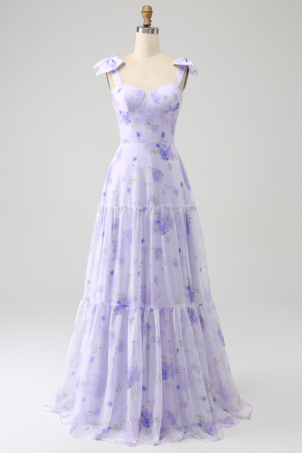 Leely Women Lilac Corset Floral Long Prom Dress A-Line Spaghetti Straps Formal Dress