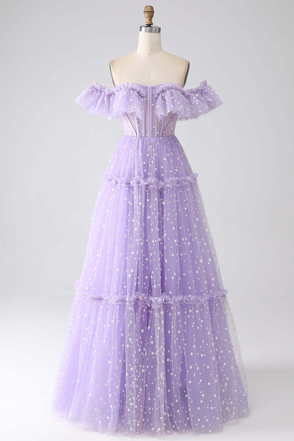 Leely Women Lilac Corset Prom Dress A-Line Off The Shoulder Party Dress