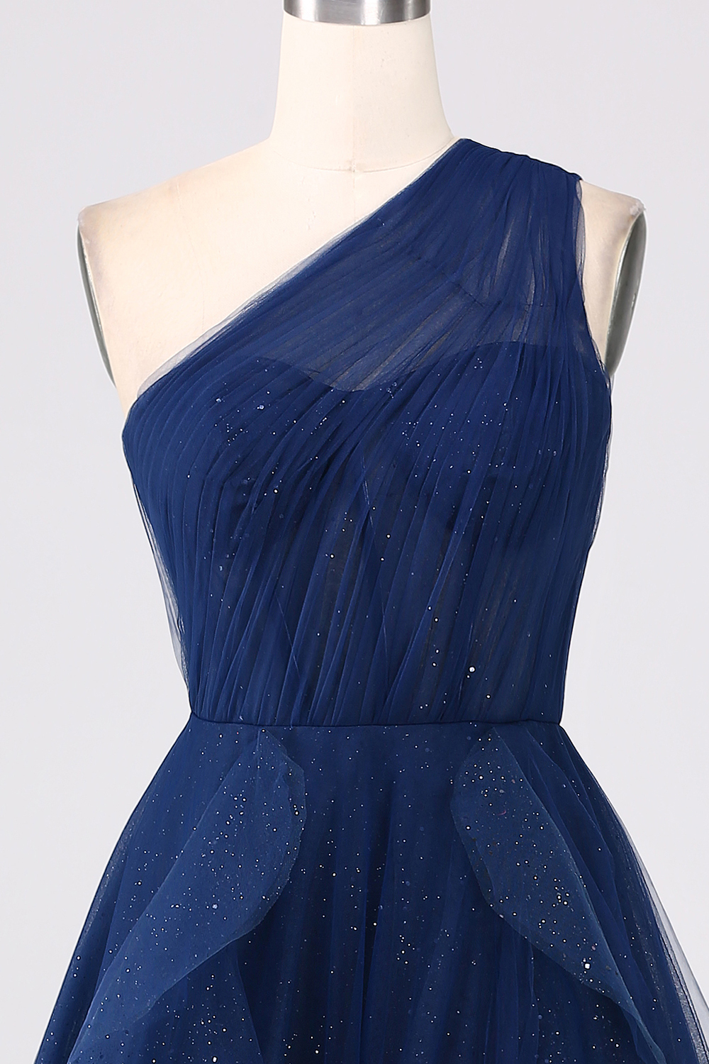 Dark Green Tulle A-Line One-Shoulder Long Prom Dress