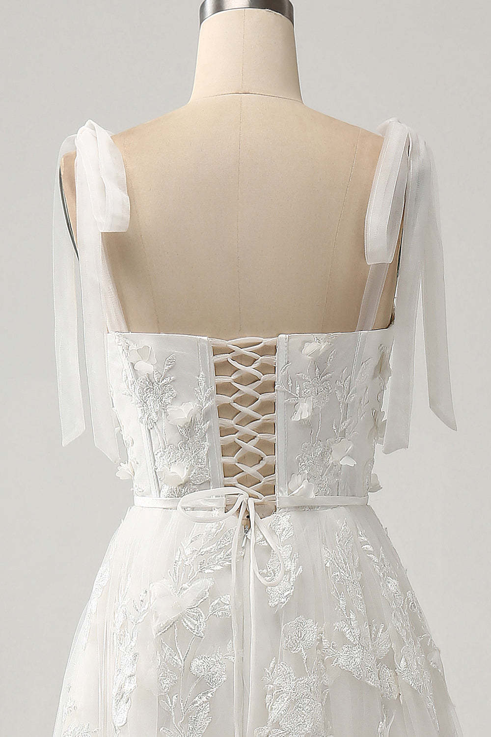 Ivory A-Line Spaghetti Straps Wedding Dress with Appliques