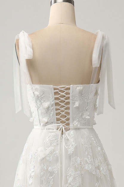 Ivory A-Line Spaghetti Straps Wedding Dress with Appliques