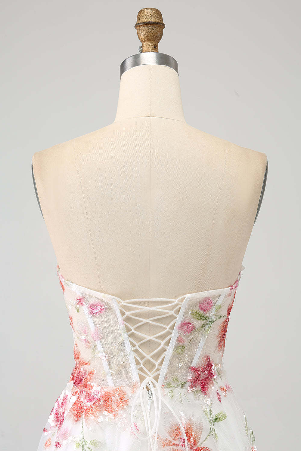 Ivory Sweetheart Embroidered Long Corset Prom Dress with Slit