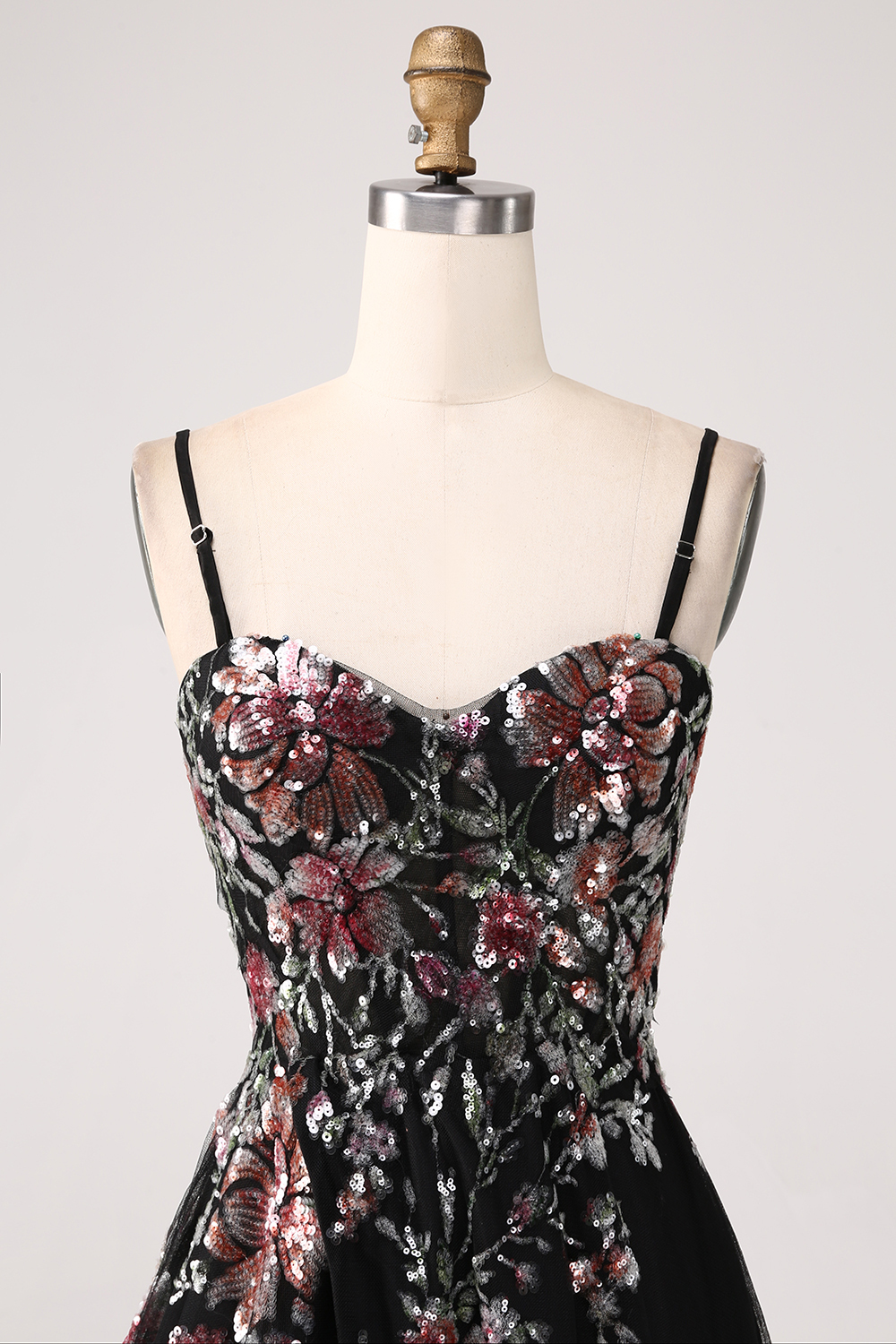 Ivory Flower Embroidered Long Corset Prom Dress with Slit