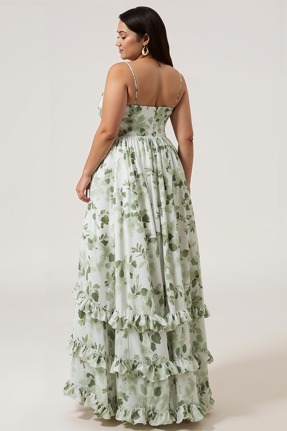 Green A-Line Spaghetti Straps Corset Floral Bridesmaid Dress With Slit
