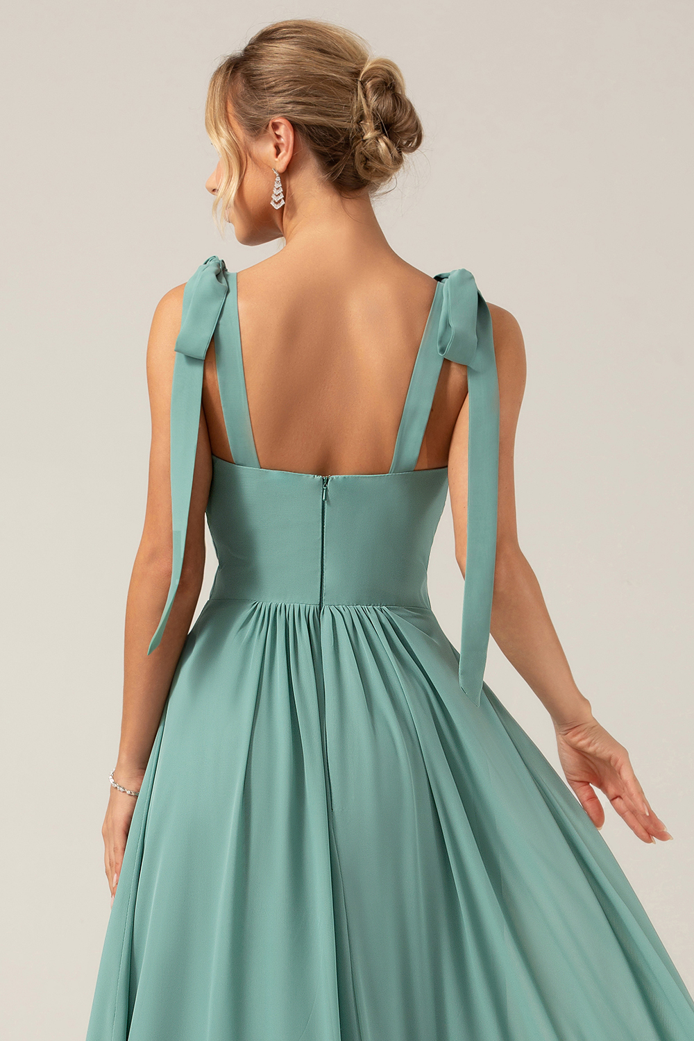 Eucalyptus A Line Square Neck Chiffon Long Bridesmaid Dress