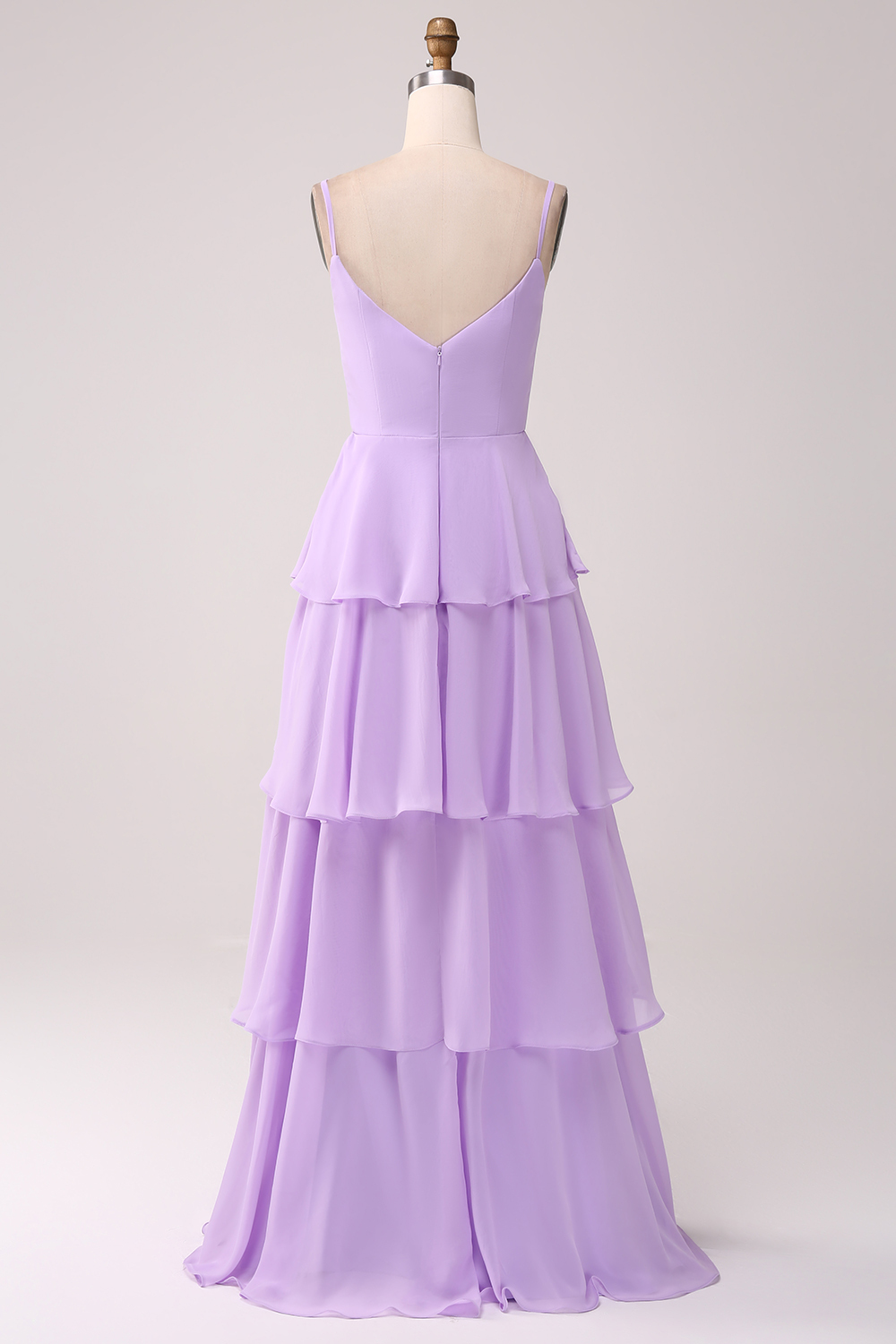 Tiered Chiffon Lilac Bridesmaid Dress with Slit