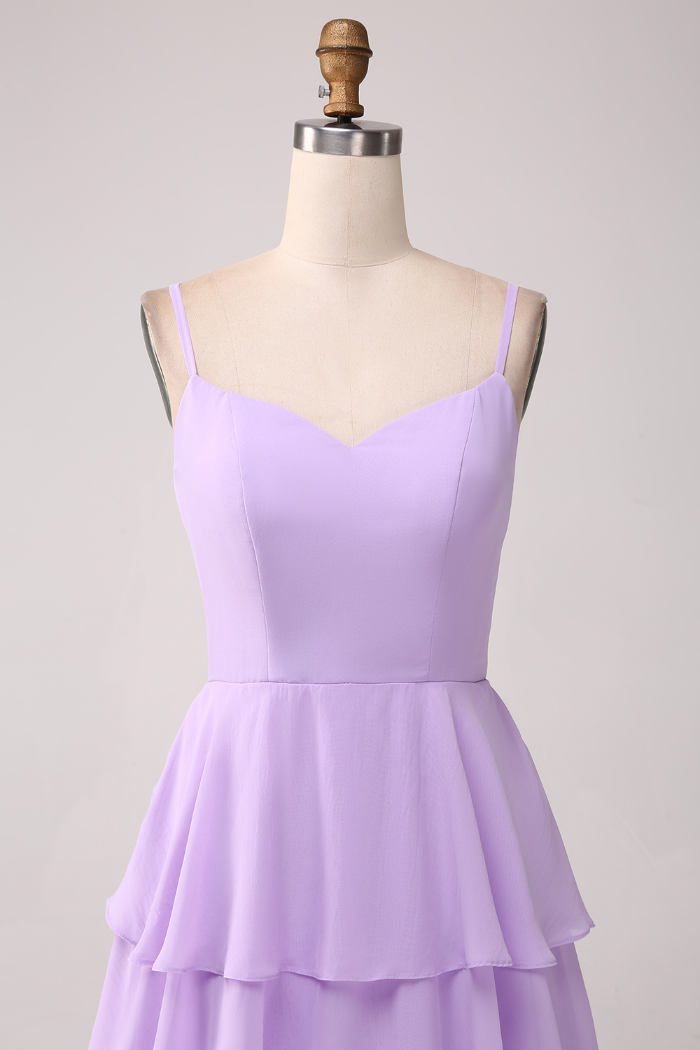 Tiered Chiffon Lilac Bridesmaid Dress with Slit