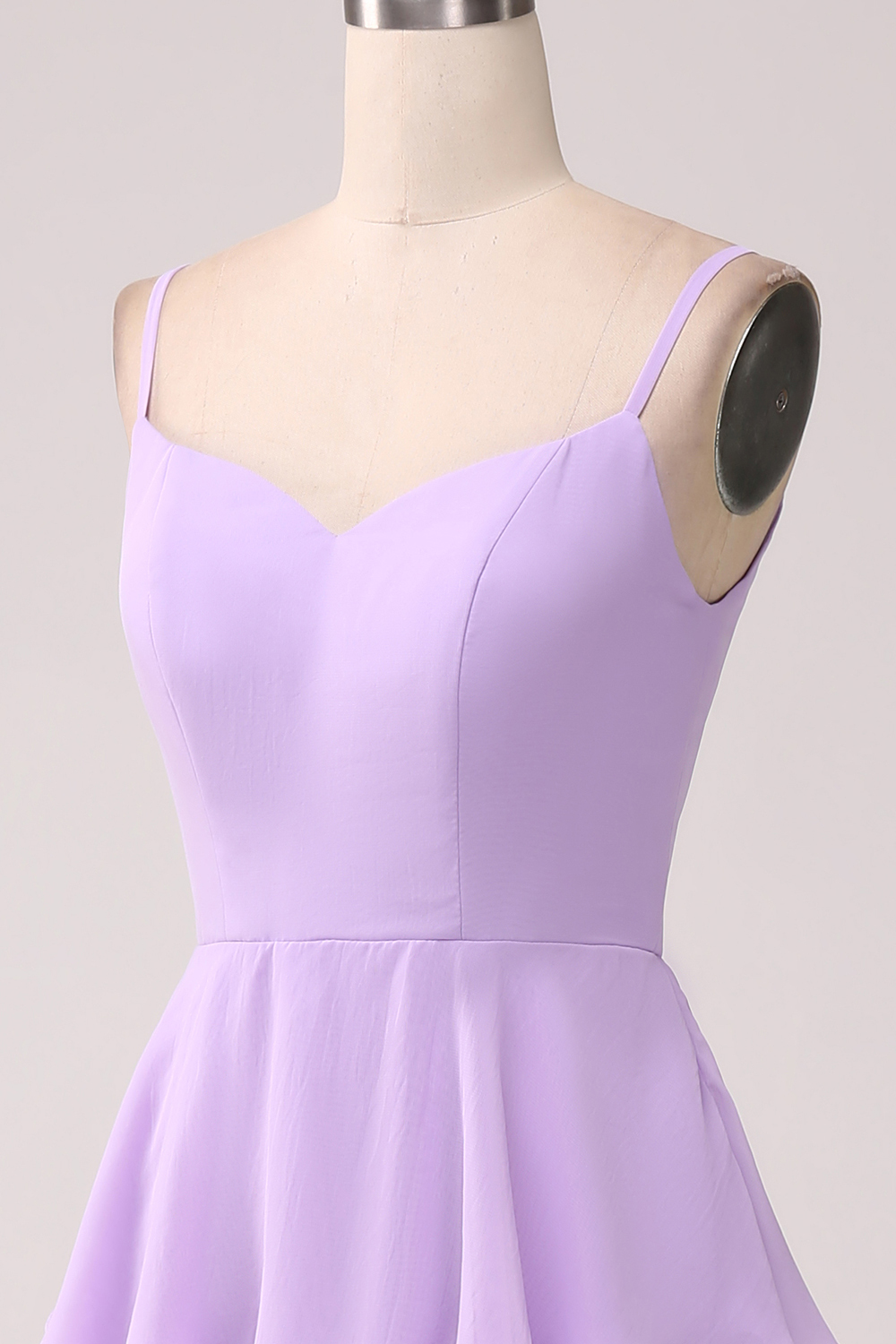 Tiered Chiffon Lilac Bridesmaid Dress with Slit