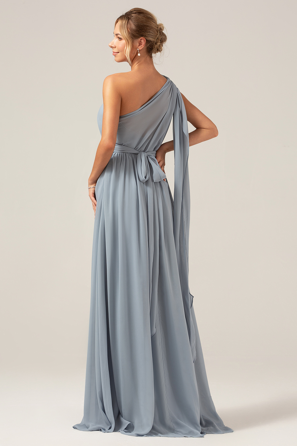 Dusty Blue A Line Chiffon Convertible Maternity Bridesmaid Dress