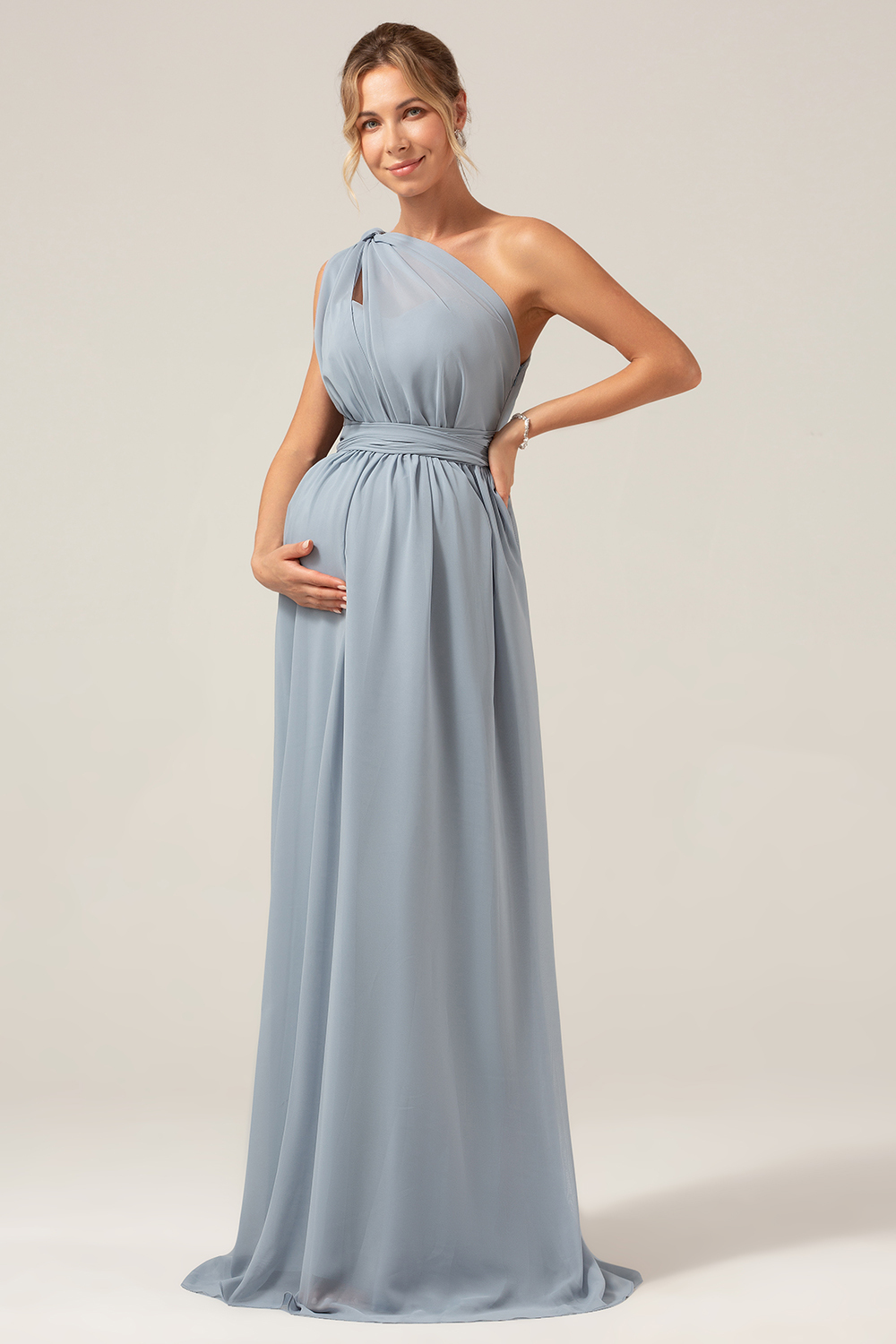 Dusty Blue A Line Chiffon Convertible Maternity Bridesmaid Dress