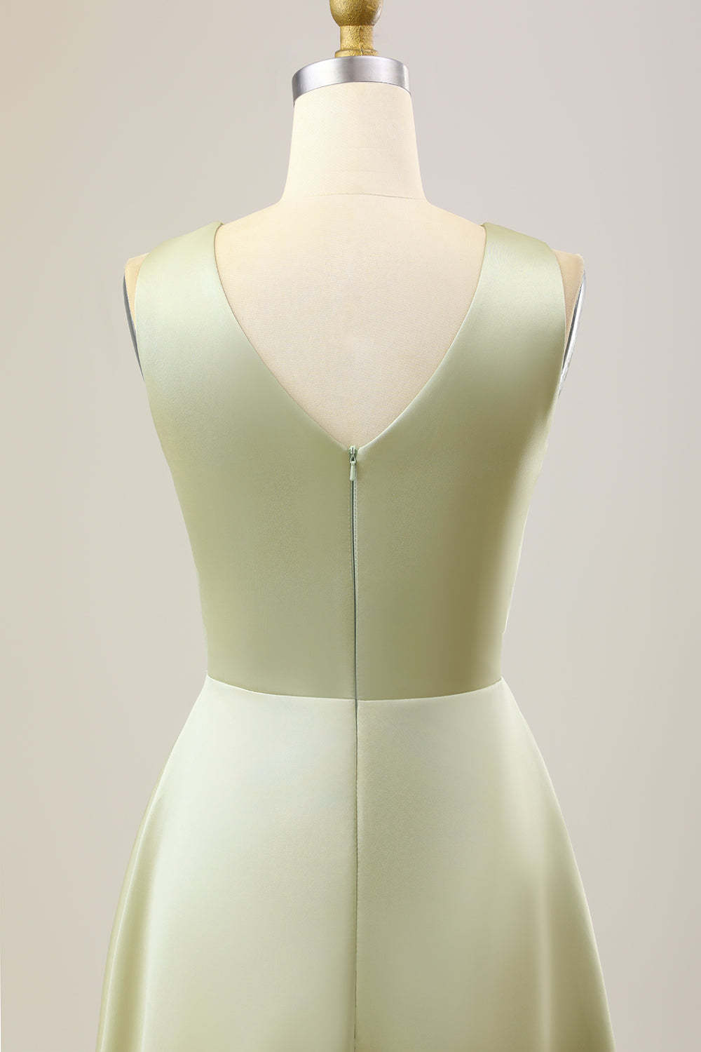 Dusty Sage A Line Long Satin Bridesmaid Dress