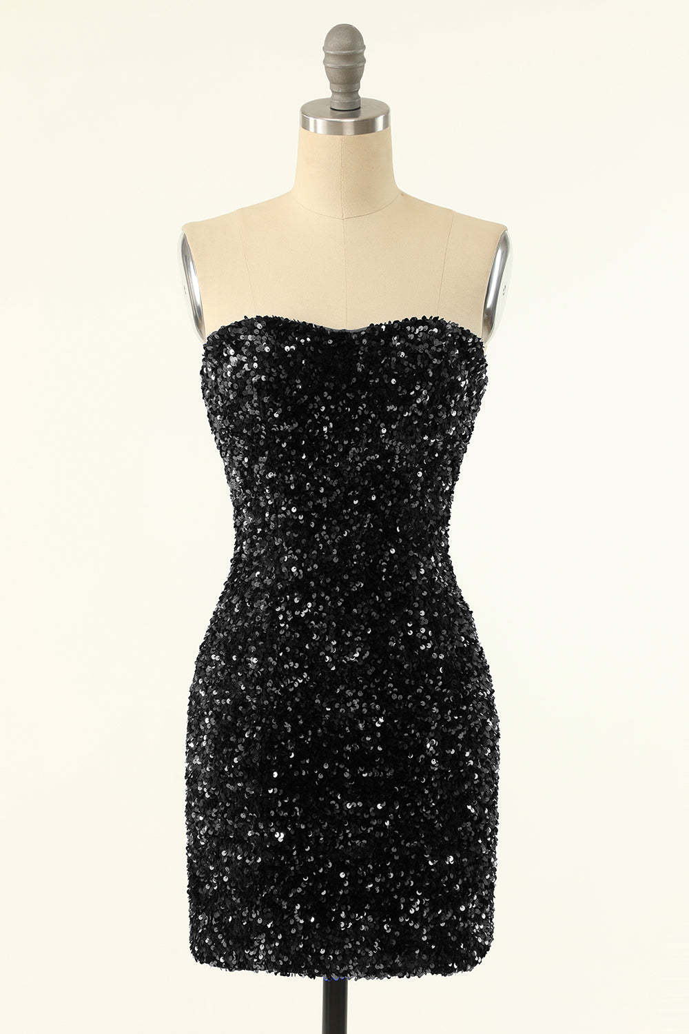 LEELY Women Black Sequins Bodycon Strapless Homecoming Dress Cocktail Dress