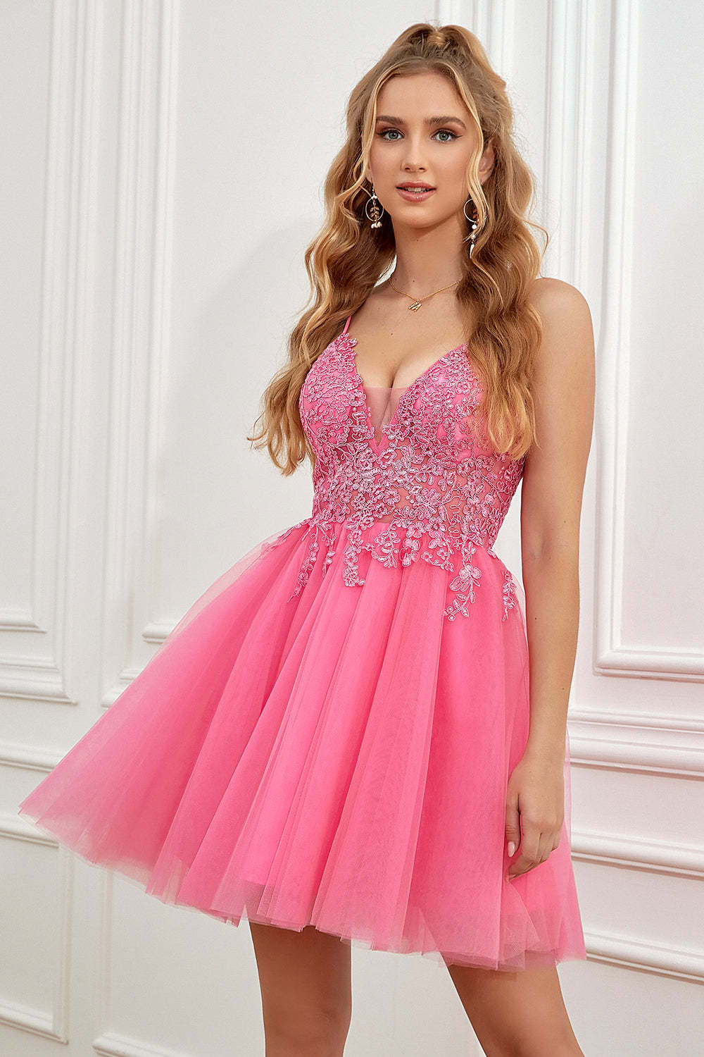 Fuchsia Spaghetti Straps A-Line Backless Short Homecoming Dress