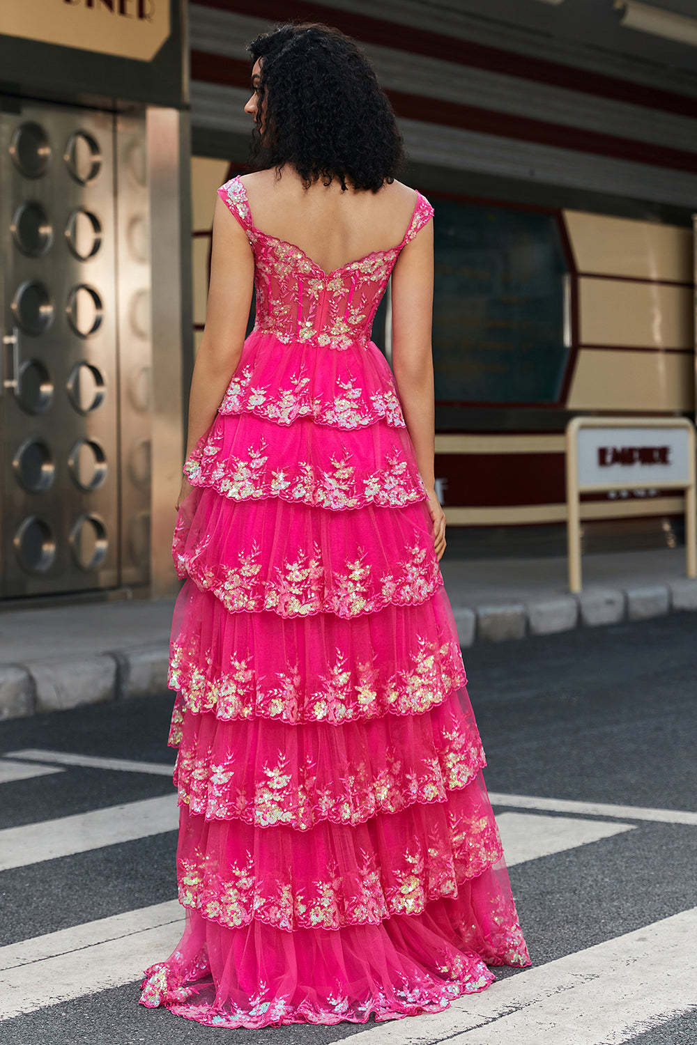Fuchsia A Line Off the Shoulder Long Corset Prom Dress With Slit