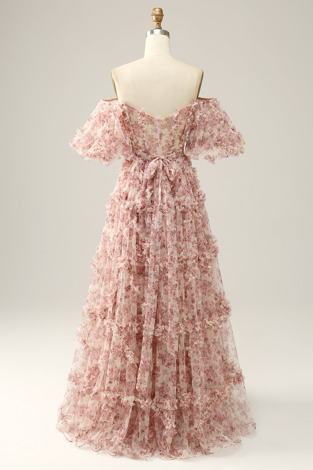 Ivory Red Off The Shoulder Flower Long Prom Dress