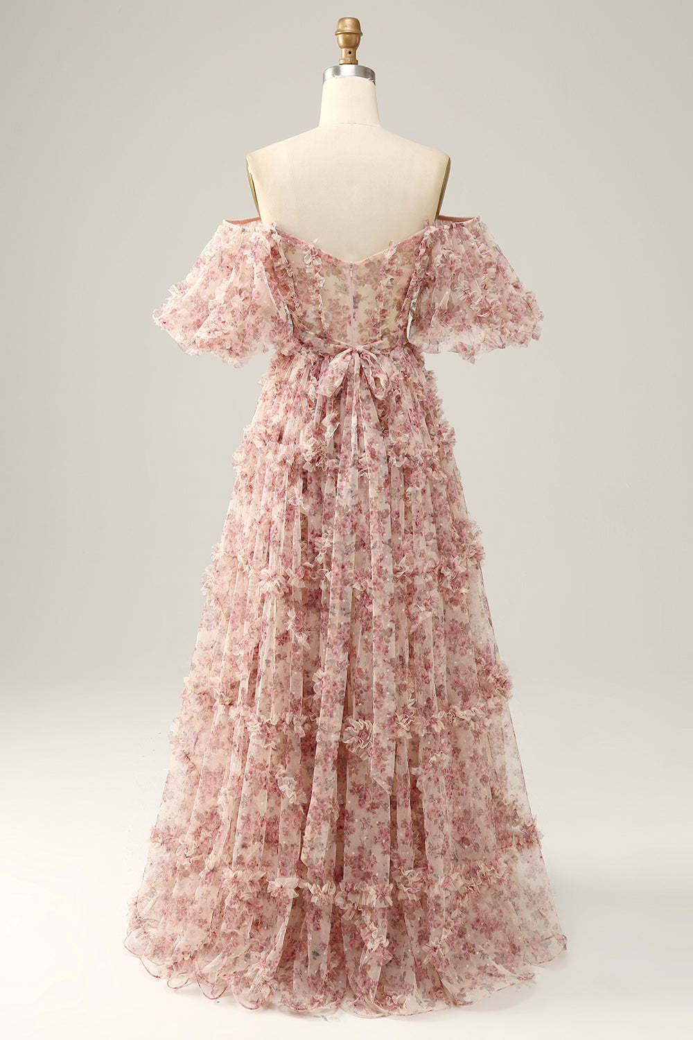 Ivory Red Off The Shoulder Flower Long Prom Dress