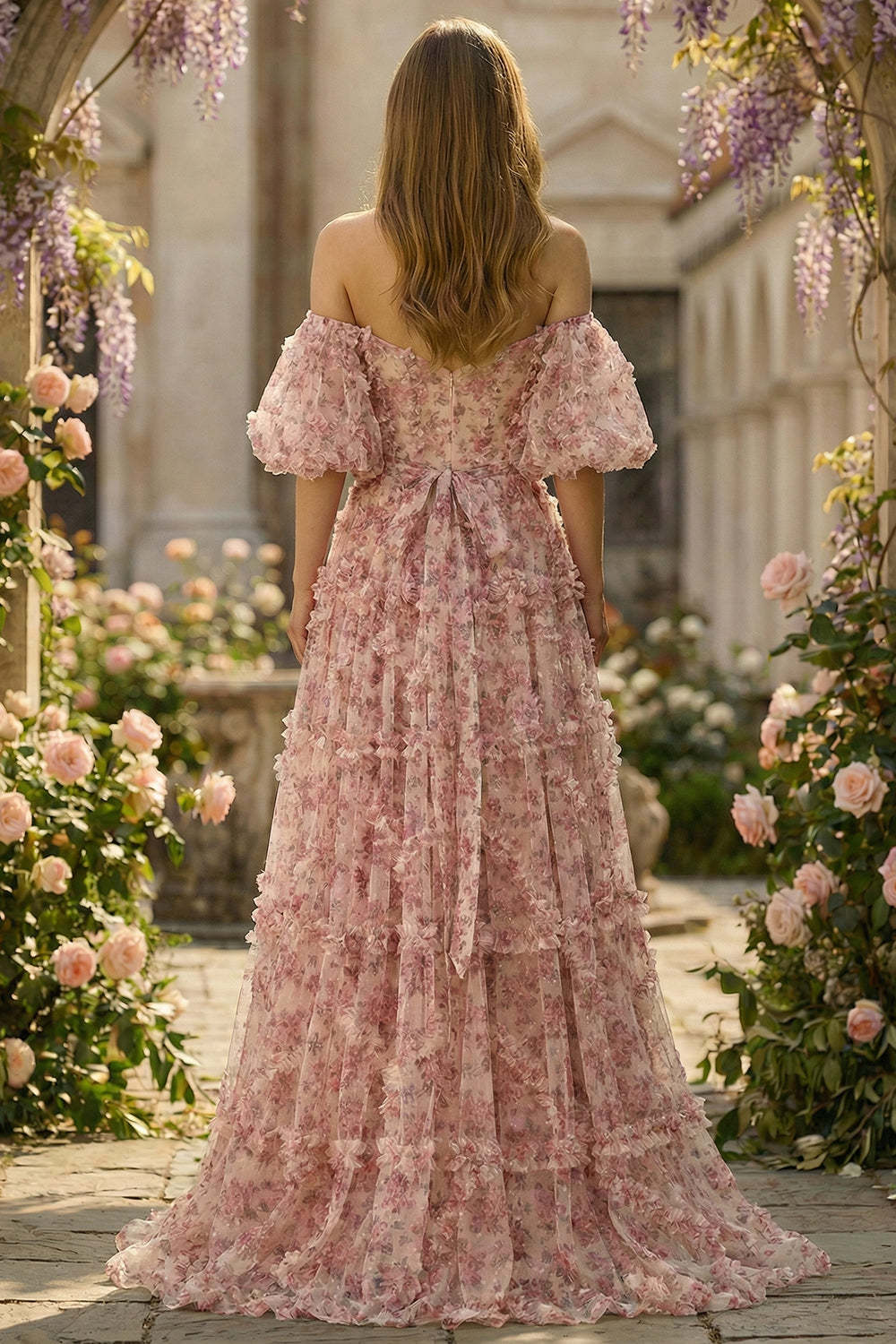 Ivory Red Off The Shoulder Flower Long Prom Dress