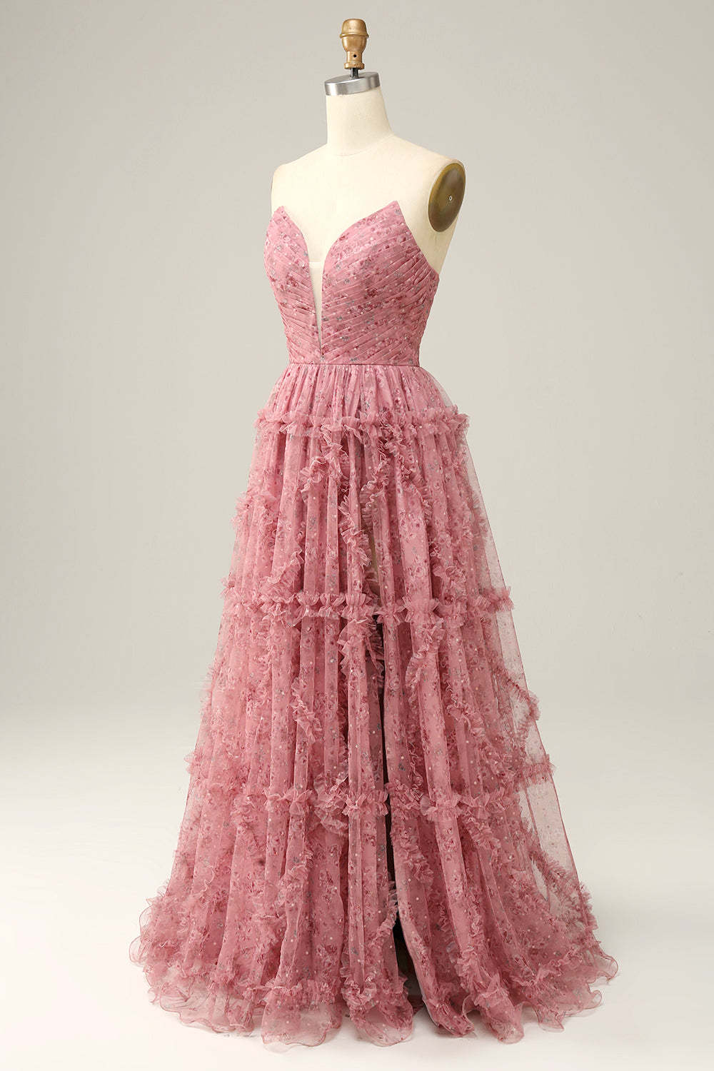 Dusty Rose A-Line Sweetheart Floor Length Tulle Prom Dress