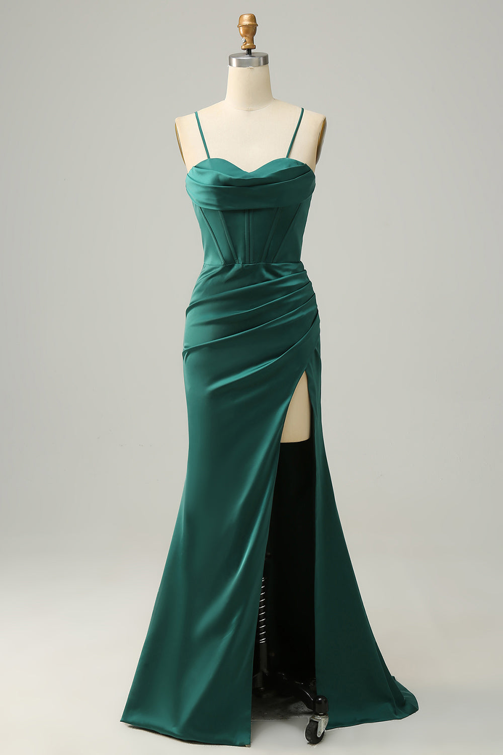 Leely Women Prom Dress Dark Green Spaghetti Straps Mermaid Evening Dress
