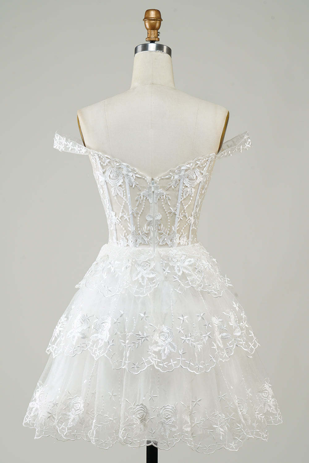 Princess A-Line White Corset Tiered Short Homecoming Dress with Lace