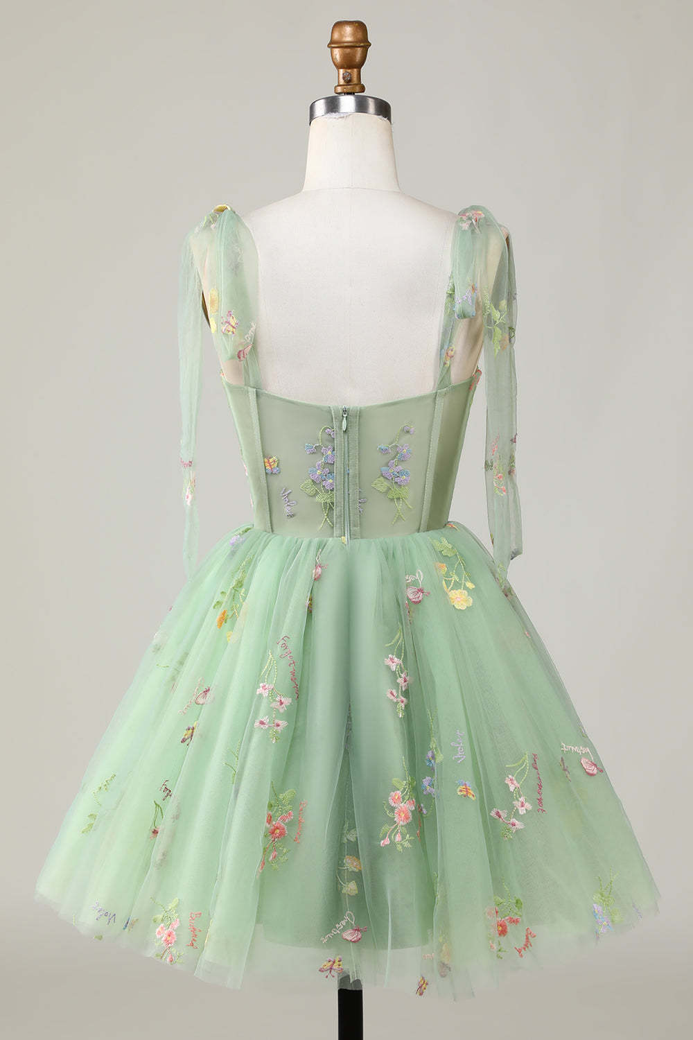 Trendy A Line Spaghetti Straps Green Short Homecoming Dress with Embroidery