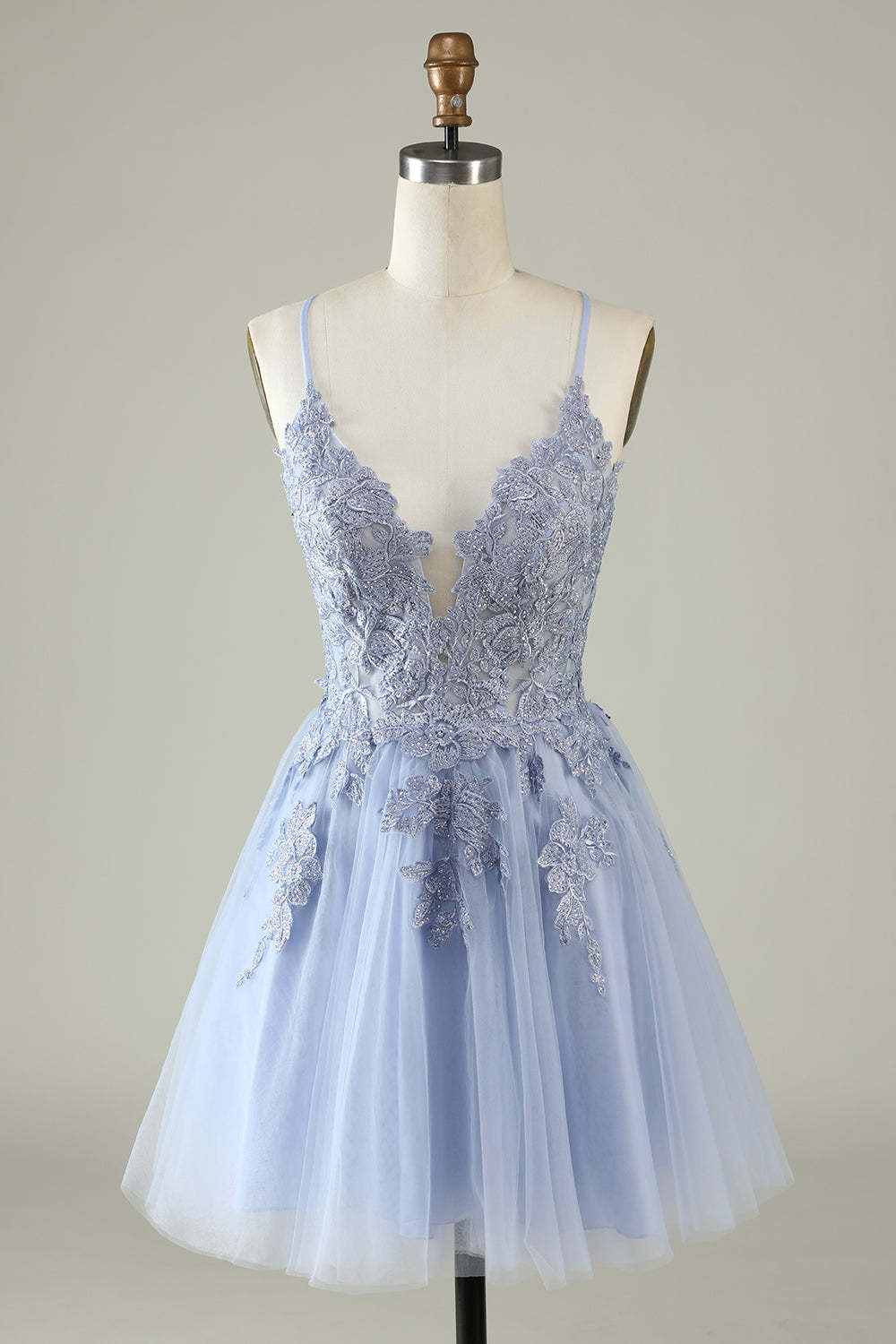 LEELY Women Light Purple Short Tulle Homecoming Dress A Line Lace Up Cocktail Dress
