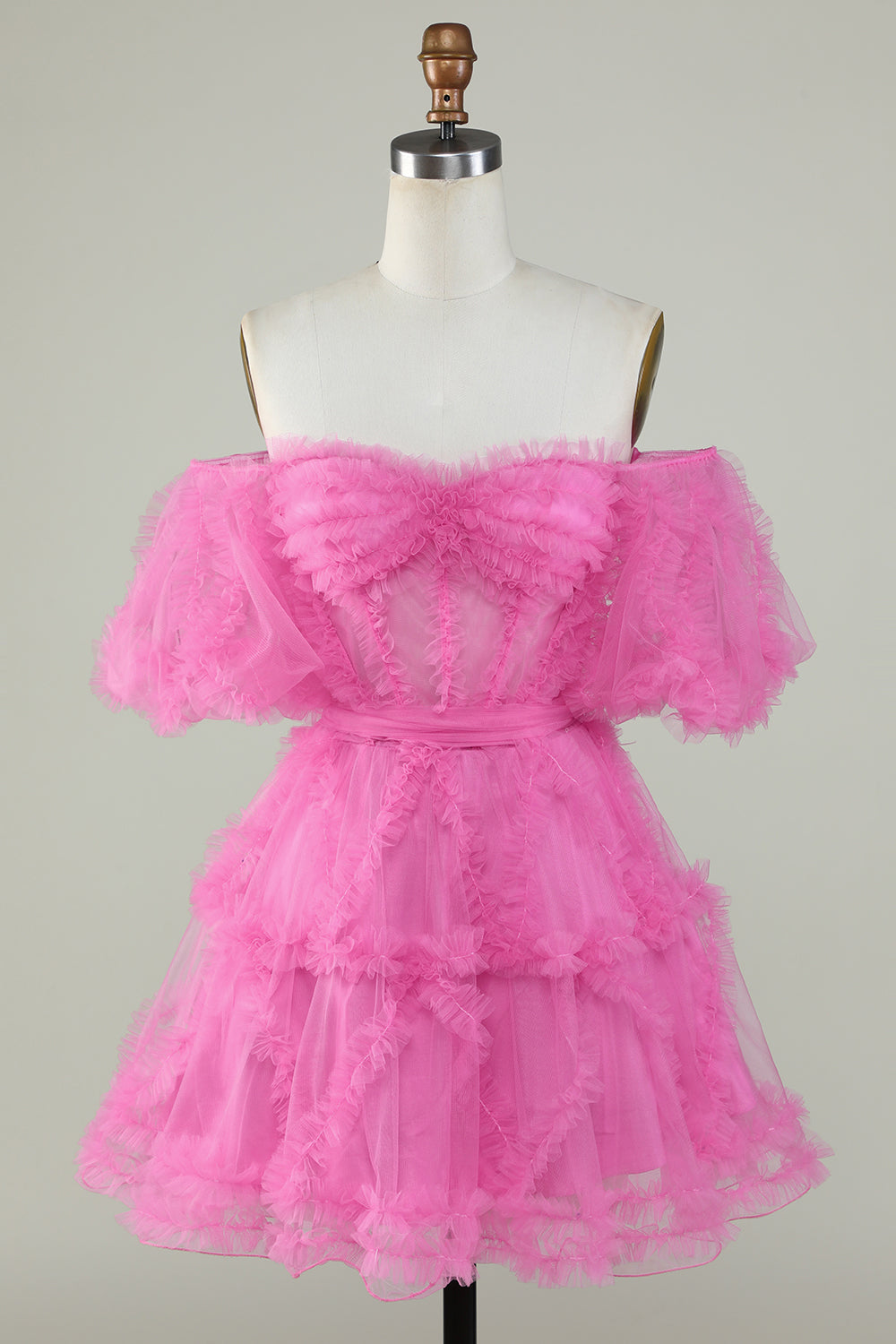 Cute A Line Off the Shoulder Pink Tulle Homecoming Dress