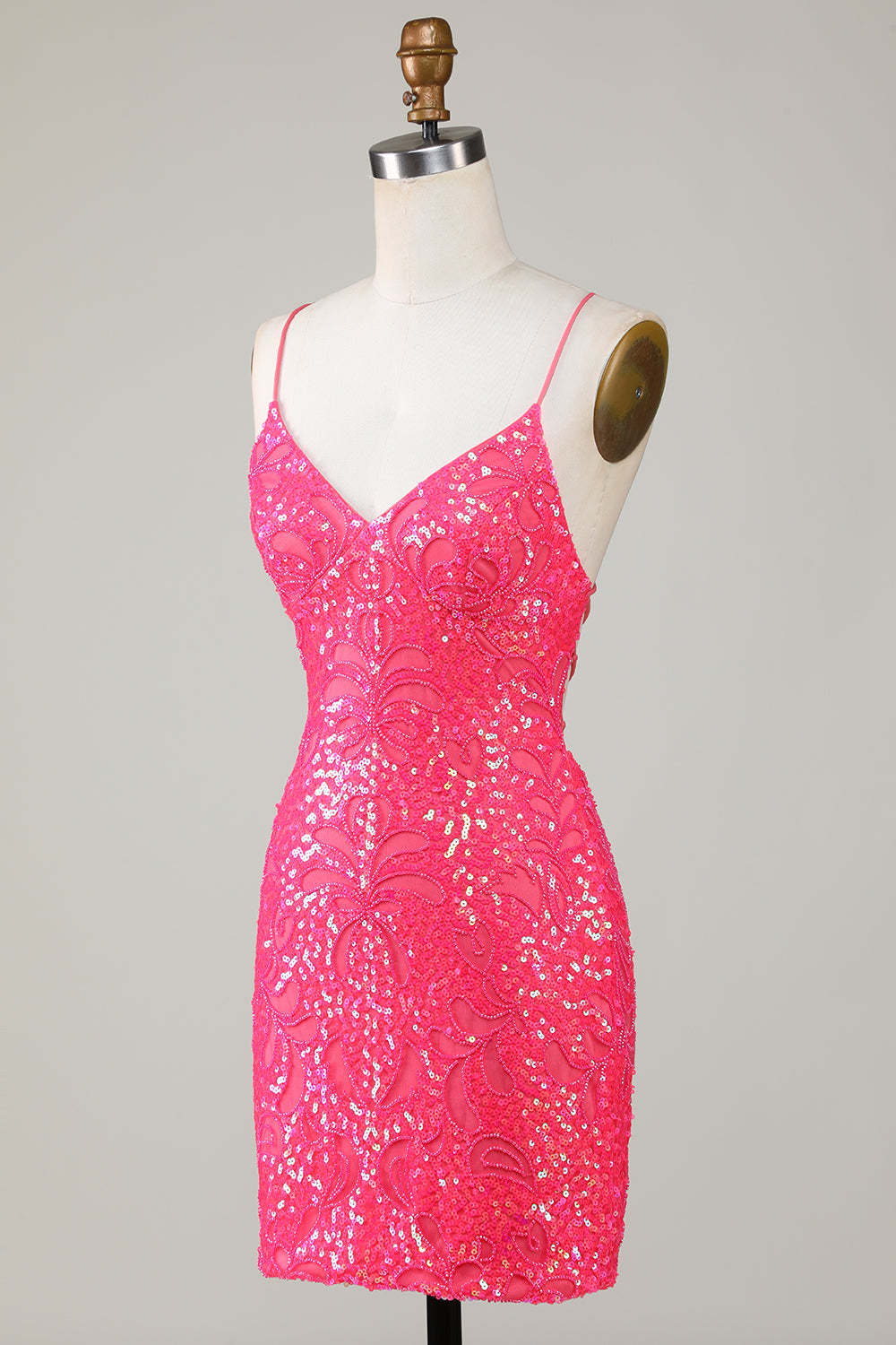 Sparkly Fuchsia Beaded Tight Short Homecoming Dress