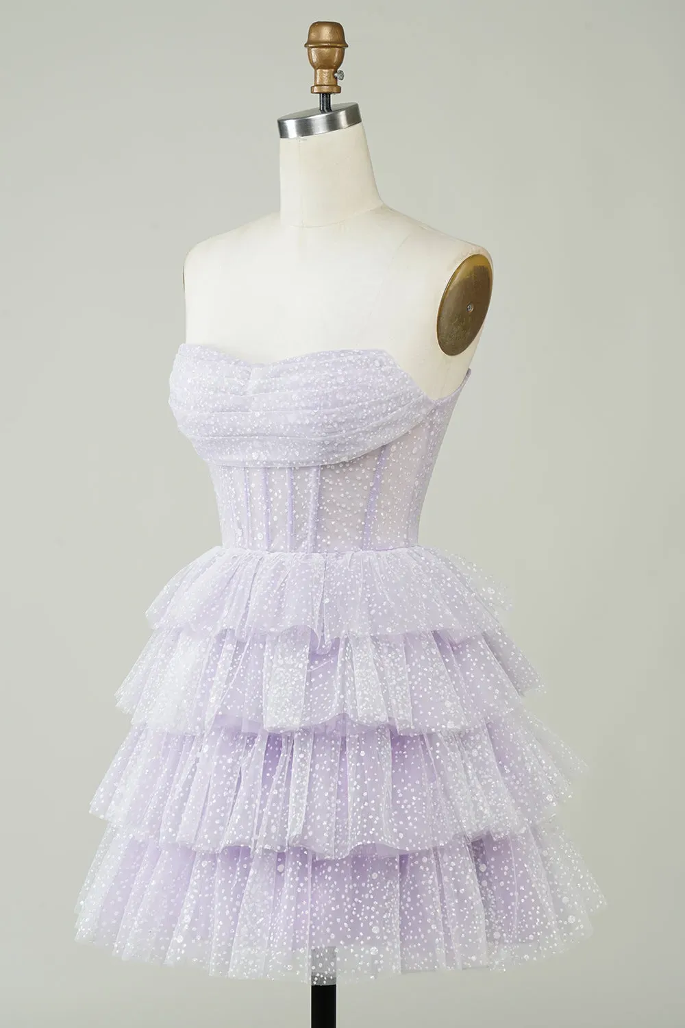 White Sparkly Corset Tiered Cute Short Graduation Dress