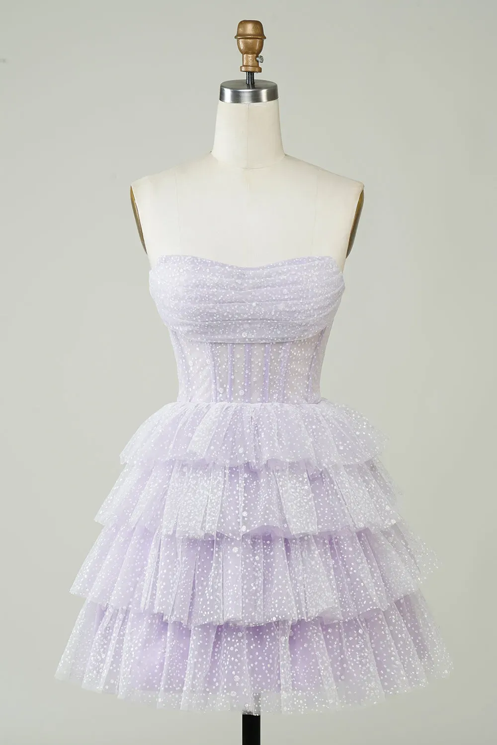 White Sparkly Corset Tiered Cute Short Graduation Dress