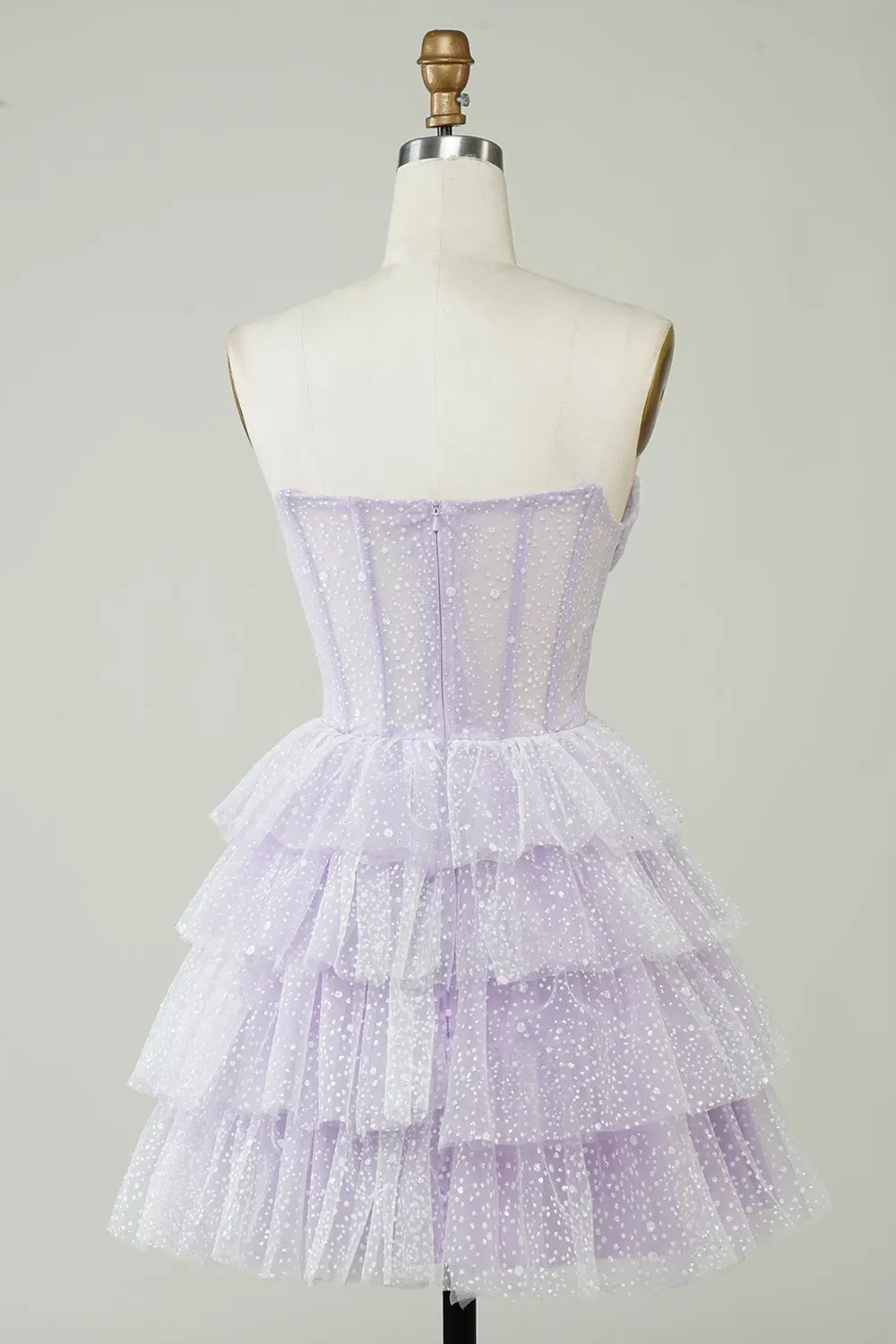 White Sparkly Corset Tiered Cute Short Graduation Dress