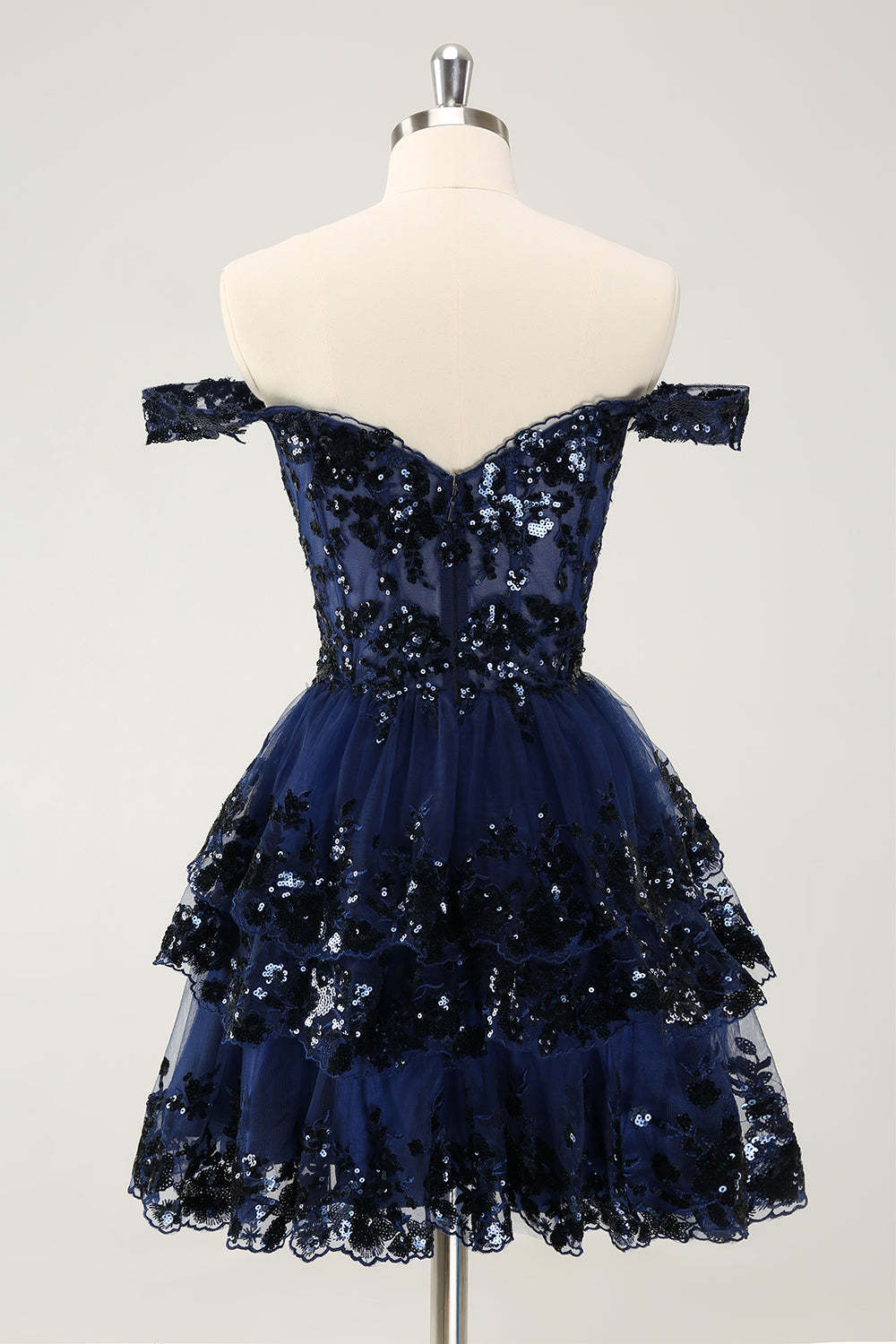 Sparkly Blue Corset Tiered Lace A-Line Short Homecoming Dress