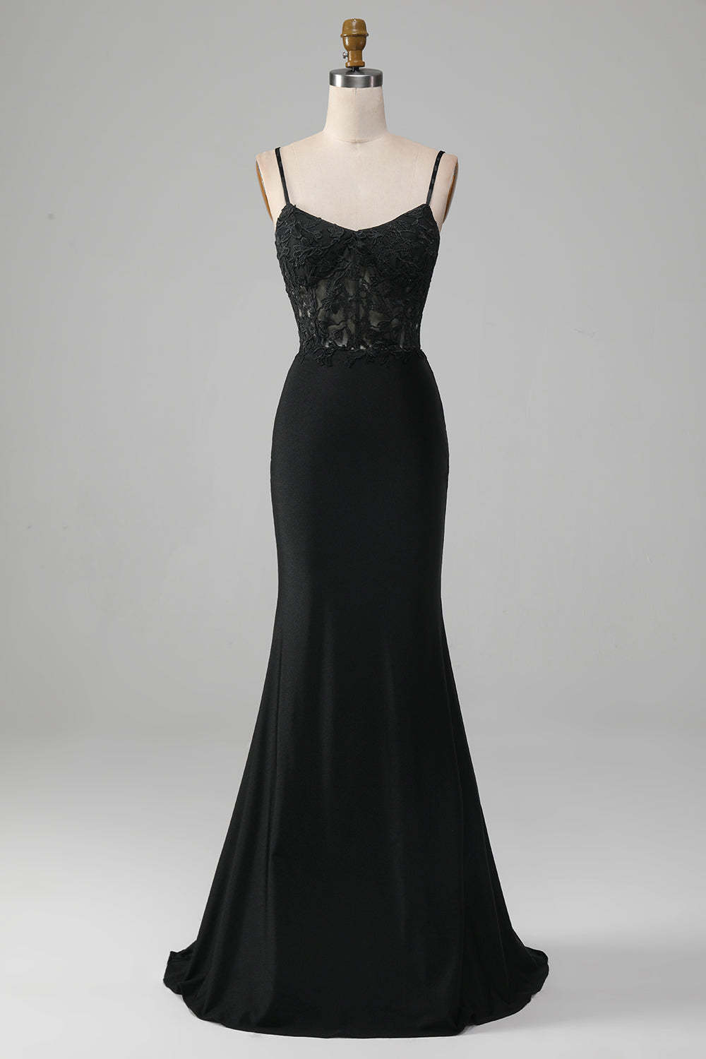 Leely Women Black Prom Dress Mermaid Spaghetti Straps Corset Party Dress