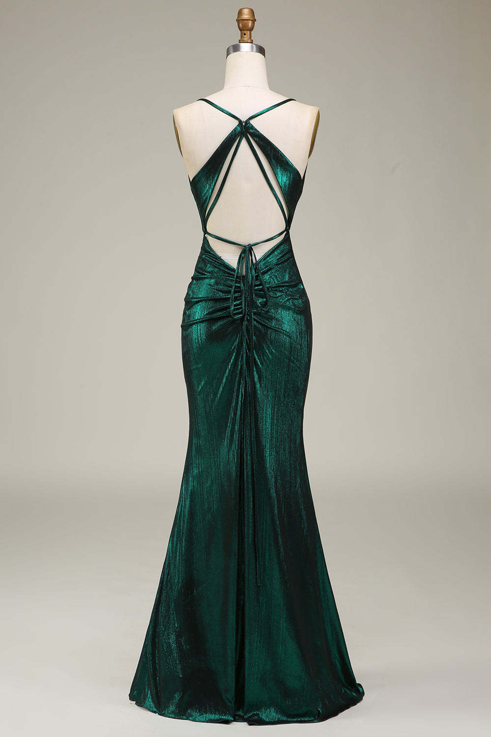Hot Mermaid Spaghetti Straps Dark Green Long Prom Dress with Open Back
