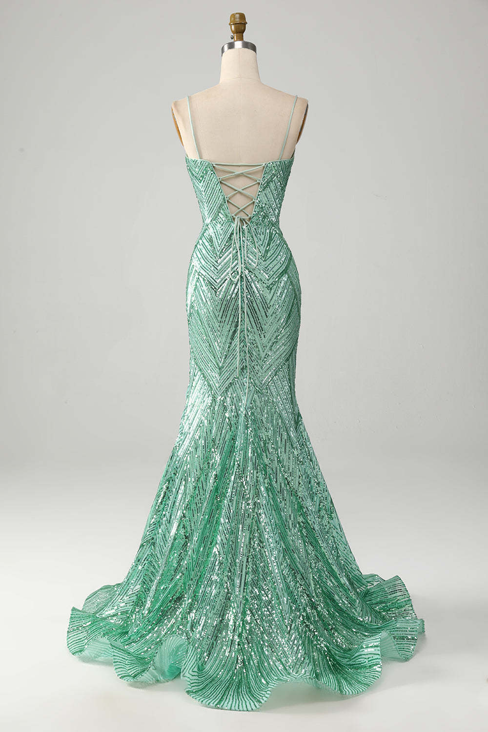 Sparkly Green Sequins Lace-Up Back Long Mermaid Prom Dress with Slit