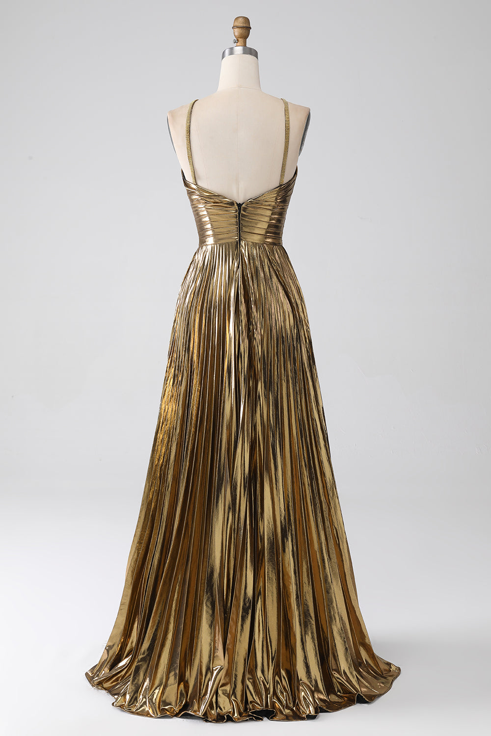 Fuchsia A-Line Spaghetti Straps Pleated Prom Dress with Slit