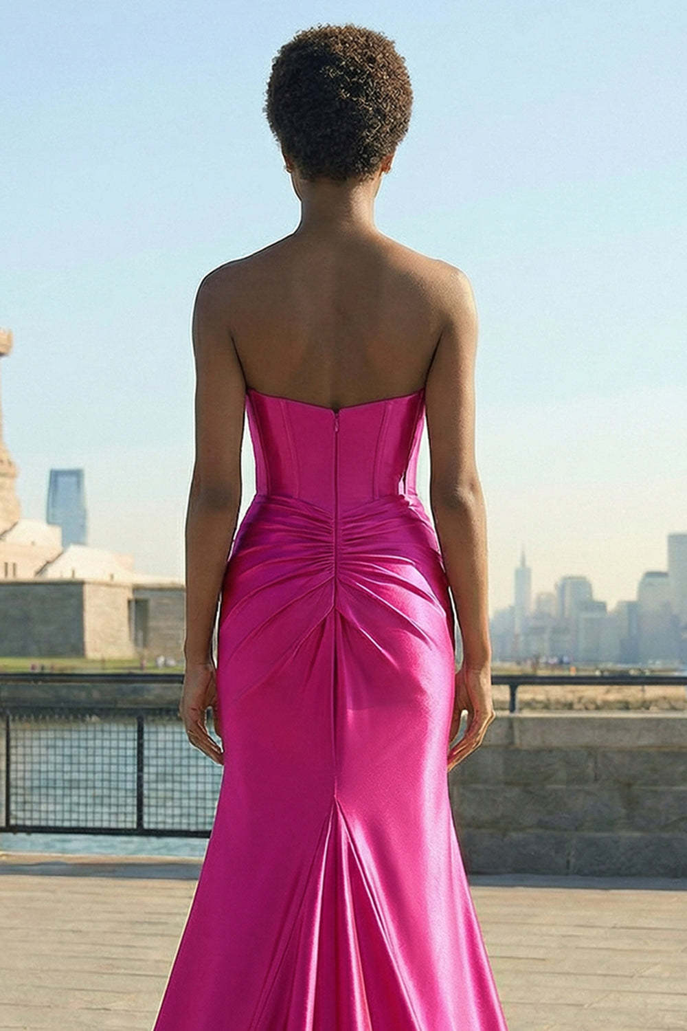 Mermaid Sparkly Plus Size Corset Fuchsia Prom Dress with Slit