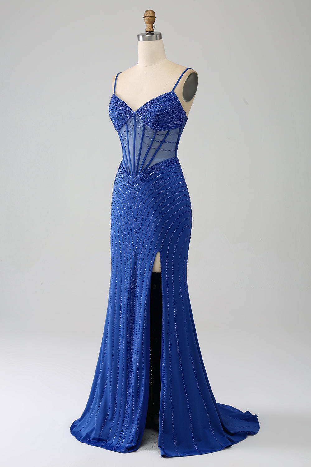 Royal Blue Mermaid Corset Prom Dress with Beading