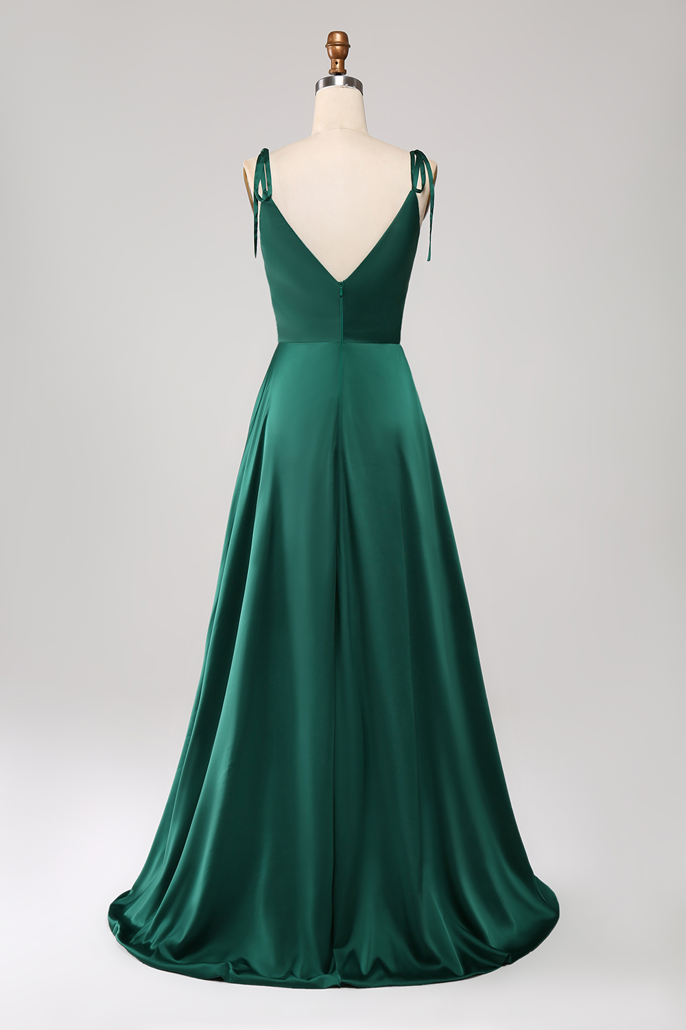 A-Line Dark Green Spaghetti Straps Satin Long Bridesmaid Dress With Slit