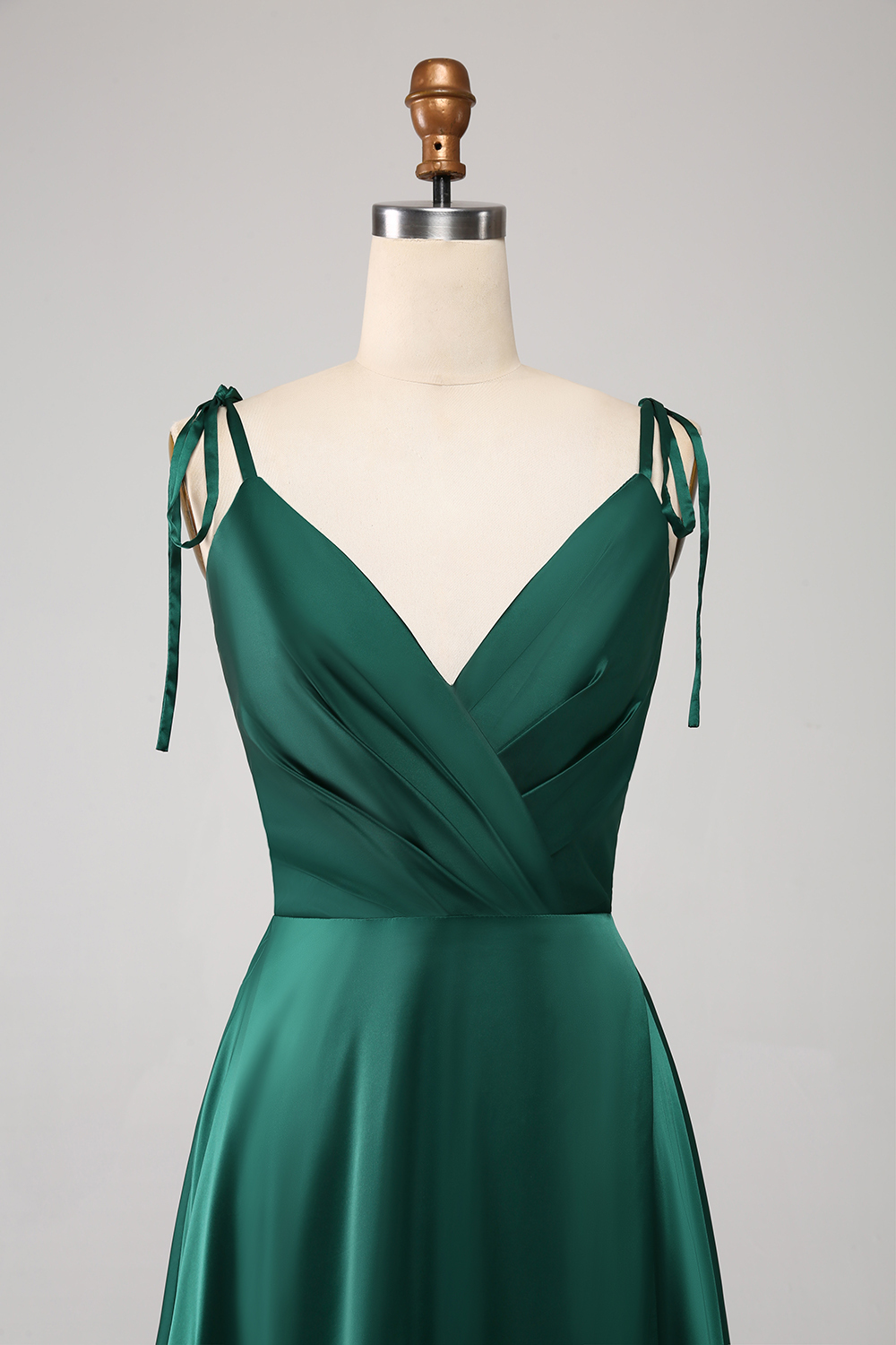 A-Line Dark Green Spaghetti Straps Satin Long Bridesmaid Dress With Slit
