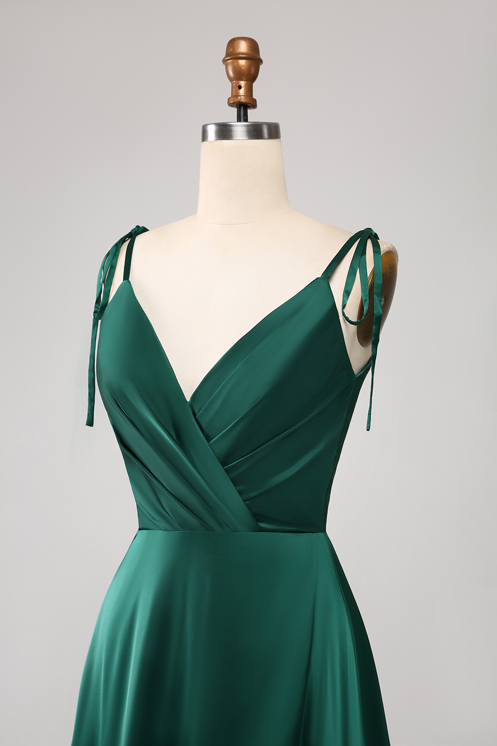 A-Line Dark Green Spaghetti Straps Satin Long Bridesmaid Dress With Slit